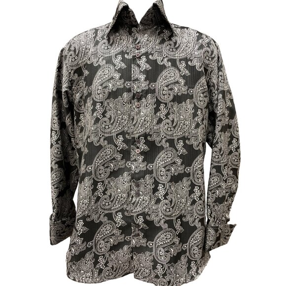 Leonardi Other - Leonardi Men's Black White Paisley Long Sleeve Dress Shirt Size S SKU 1381